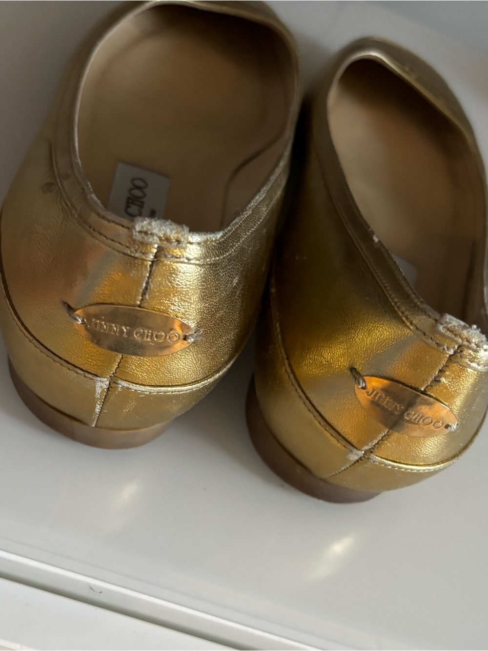 Jimmy Choo Metallic Gold Leather Ballet Flats sz 9 or eu 40 - Picture 4 of 6